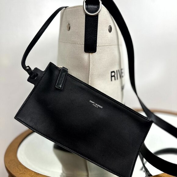 SAINT LAURENT Rive Gauche Bucket Bag in White Linen - Picture 15 of 17